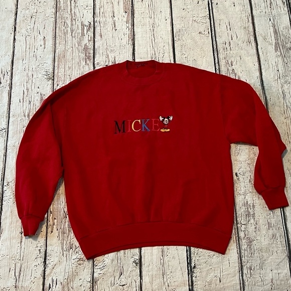 Mickey Mouse Vintage Red 1980s Stitched Cartoon Disney Pullover Sweatshirt - Picture 2 of 3
